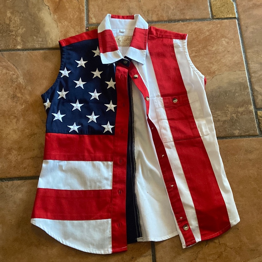 American flag cut off shirt